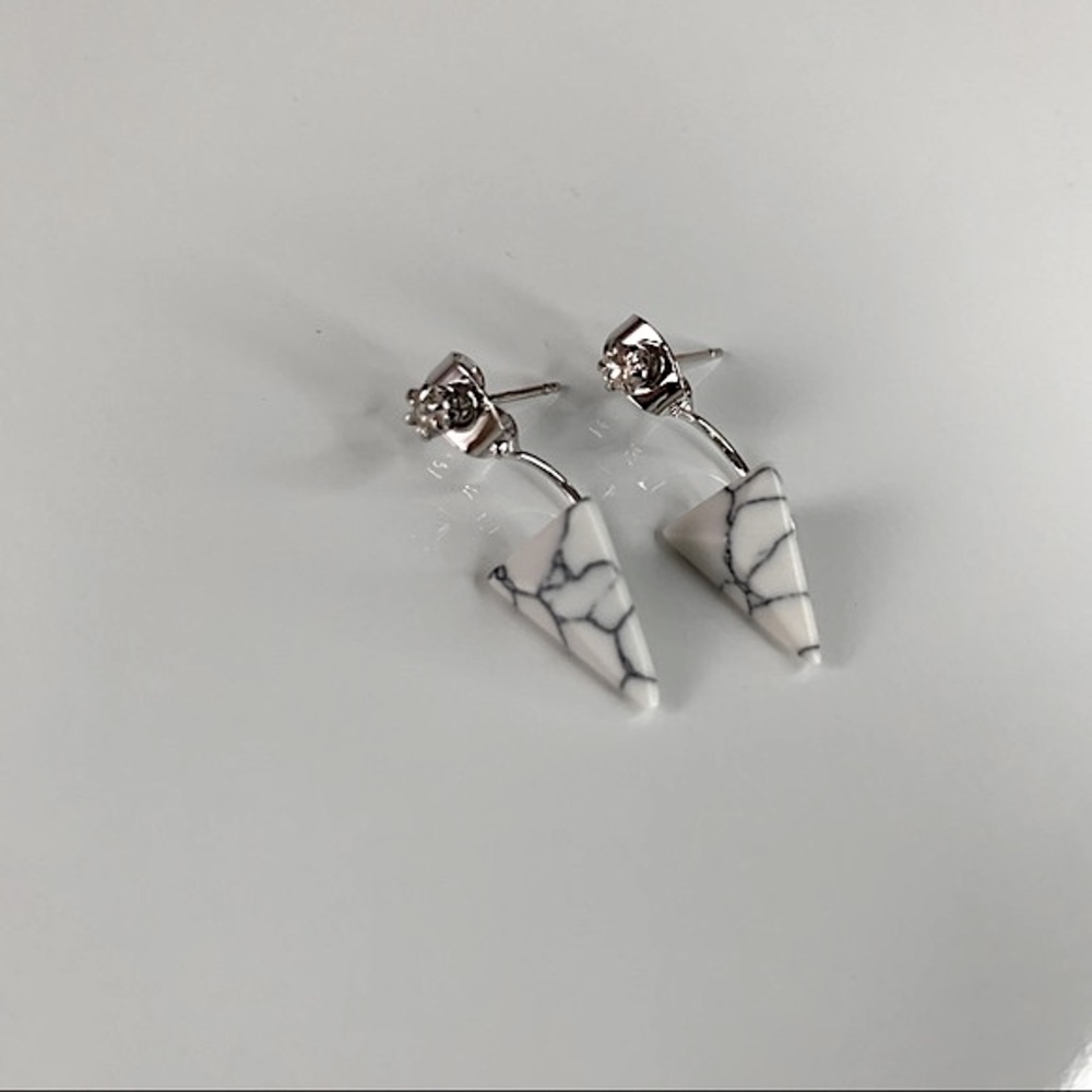 Marble Crystal Gemstone Jacket Stud Earrings Elegant Chic Jewelry Accessories